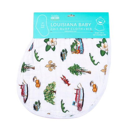 Gift Set: Louisiana Baby Muslin Swaddle Blanket and Burp Cloth/Bib Combo by Little Hometown