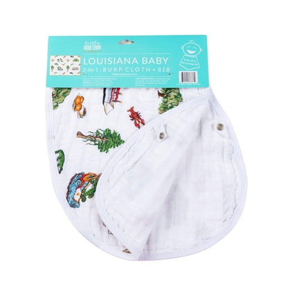 Gift Set: Louisiana Baby Muslin Swaddle Blanket and Burp Cloth/Bib Combo by Little Hometown