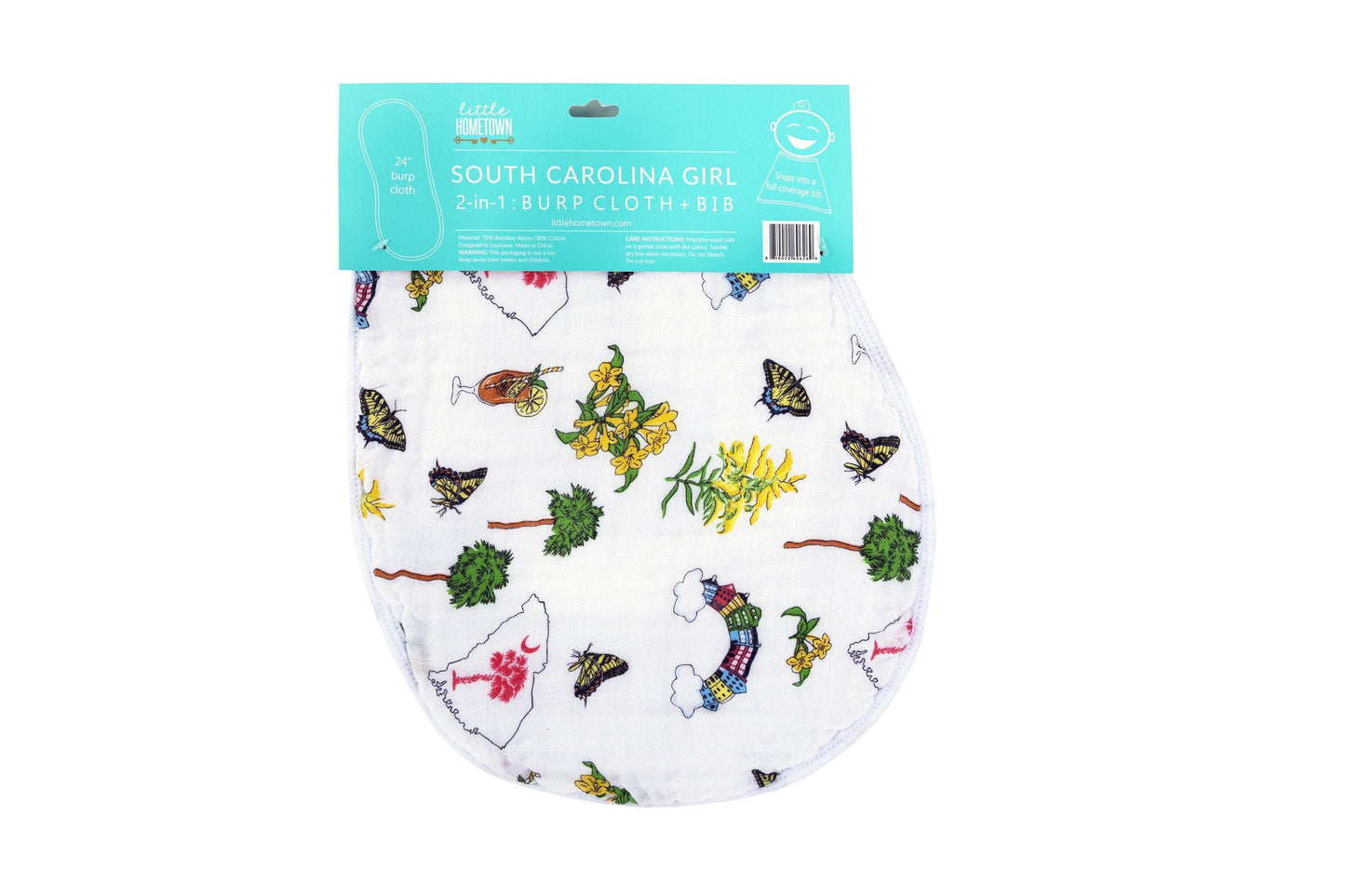 Gift Set: South Carolina Girl Baby Muslin Swaddle Blanket and Burp Cloth/Bib Combo by Little Hometown