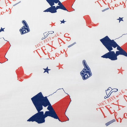 Gift Set: Texas Baby Boy Muslin Swaddle Blanket and Burp Cloth/Bib Combo by Little Hometown