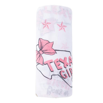 Gift Set: Texas Baby Girl Muslin Swaddle Blanket and Burp Cloth/Bib Combo by Little Hometown