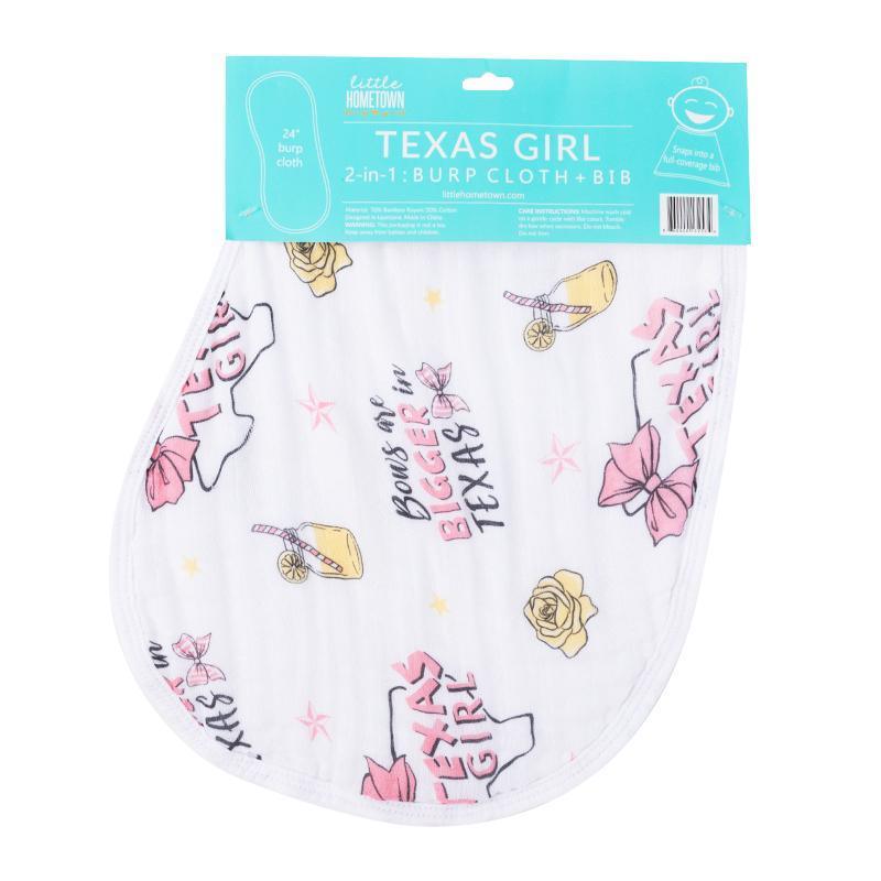 Gift Set: Texas Baby Girl Muslin Swaddle Blanket and Burp Cloth/Bib Combo by Little Hometown