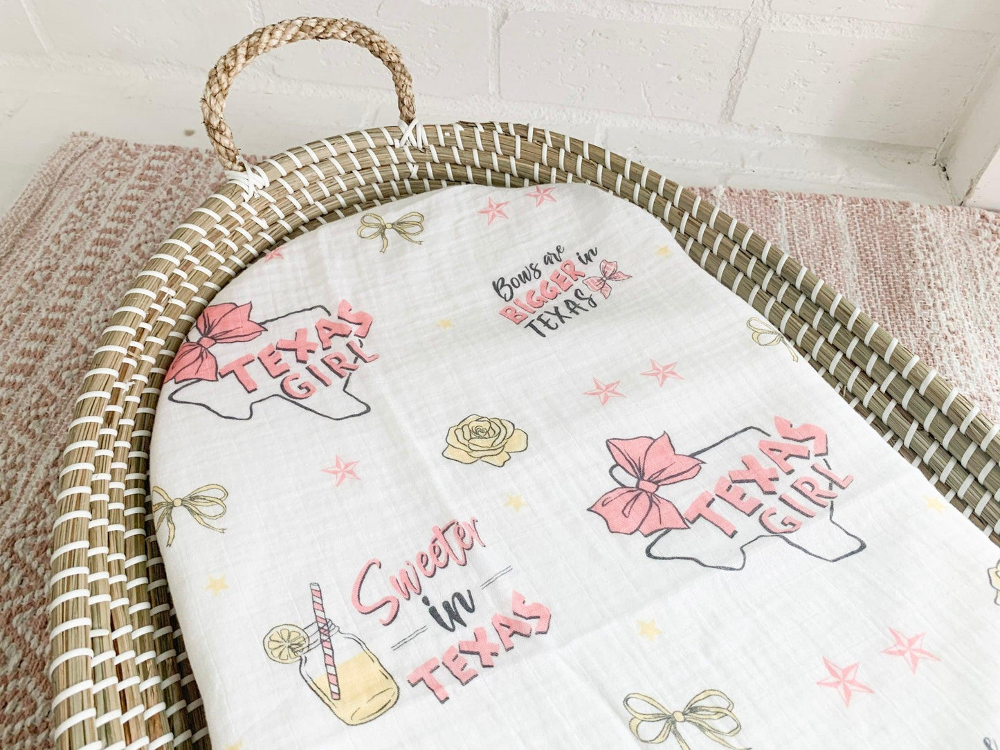 Gift Set: Texas Baby Girl Muslin Swaddle Blanket and Burp Cloth/Bib Combo by Little Hometown