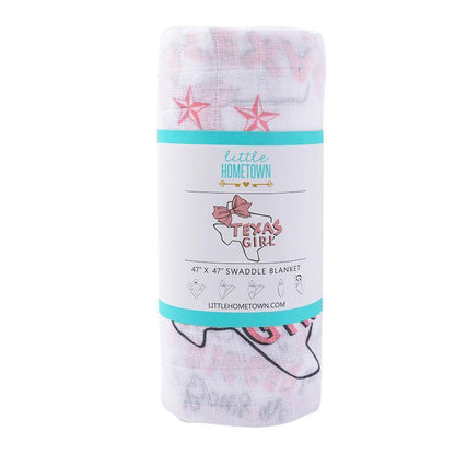 Gift Set: Texas Baby Girl Muslin Swaddle Blanket and Burp Cloth/Bib Combo by Little Hometown