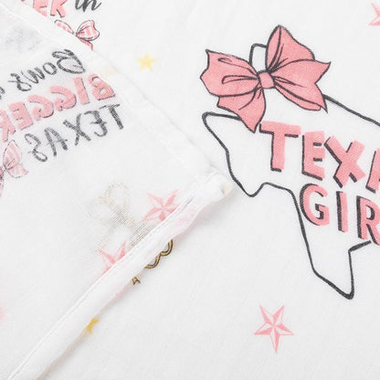 Gift Set: Texas Baby Girl Muslin Swaddle Blanket and Burp Cloth/Bib Combo by Little Hometown