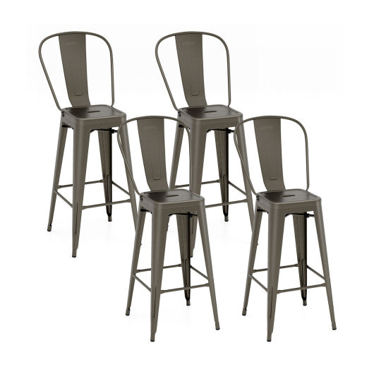 30 Inch Height Set of 4 High Back Metal Industrial Bar Stools-Gun by VYSN