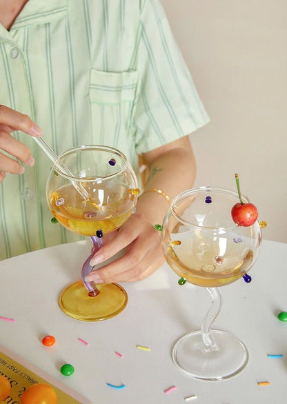 Hand Blown Rainbow Sprinkles Wine Glasses - Whimsical Dopamine Burgundy Glass by INSPECIAL HOME