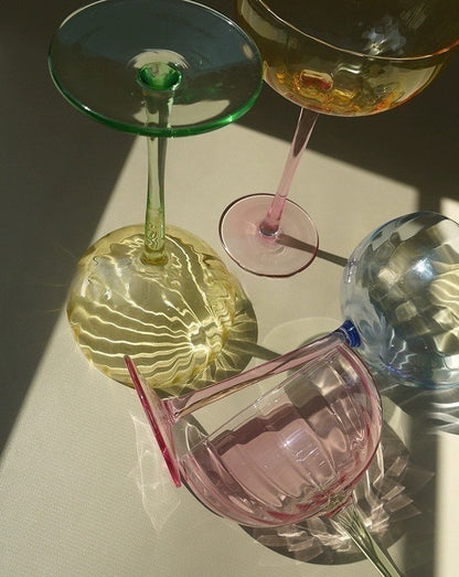 Hand Blown Retro Pastel Coloured Cocktail Glasses Coupe Set of 4 ( $22.5 Each ) by INSPECIAL HOME