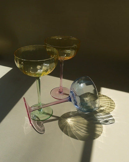 Hand Blown Retro Pastel Coloured Cocktail Glasses Coupe Set of 4 ( $22.5 Each ) by INSPECIAL HOME