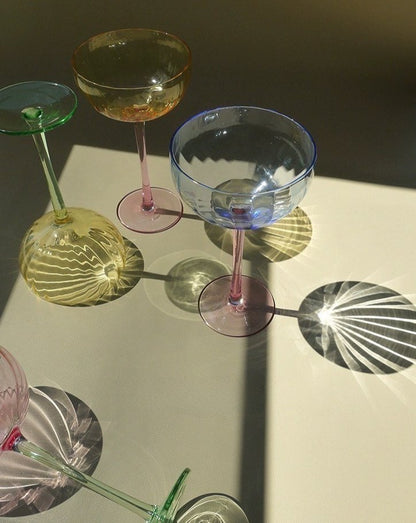 Hand Blown Retro Pastel Coloured Cocktail Glasses Coupe Set of 4 ( $22.5 Each ) by INSPECIAL HOME