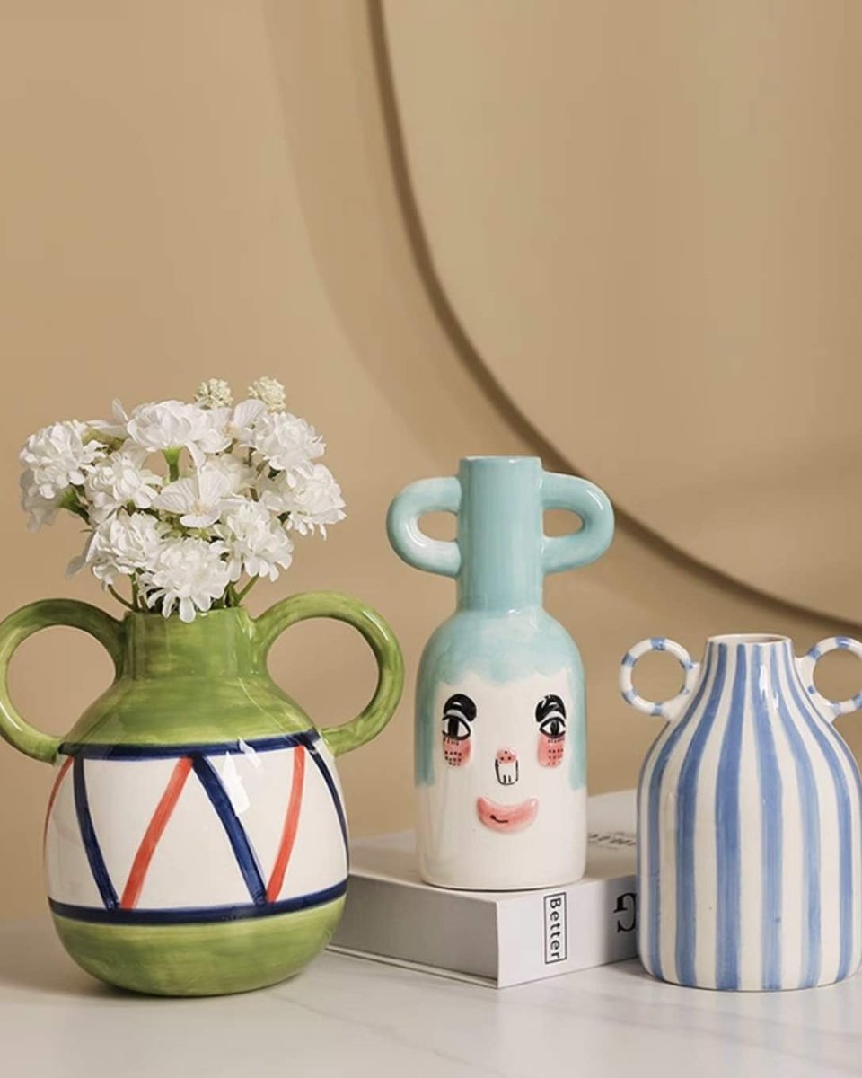 Hand-painted Whimsical Quirky Cute Dual-handle Vases by INSPECIAL HOME