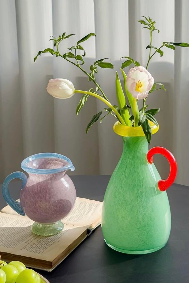 Handblown Bonbon Dopamine Bottle Vase, Whimsical Vintage Vase Centrepiece by INSPECIAL HOME