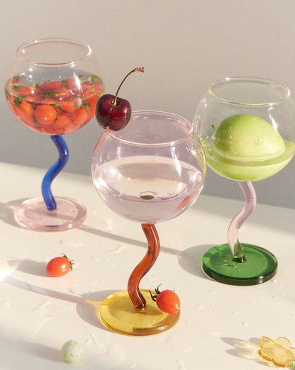 Handblown Bubble Wine Glass - Retro Whimsical Eclectic Wavy Stemmed Goblets by INSPECIAL HOME