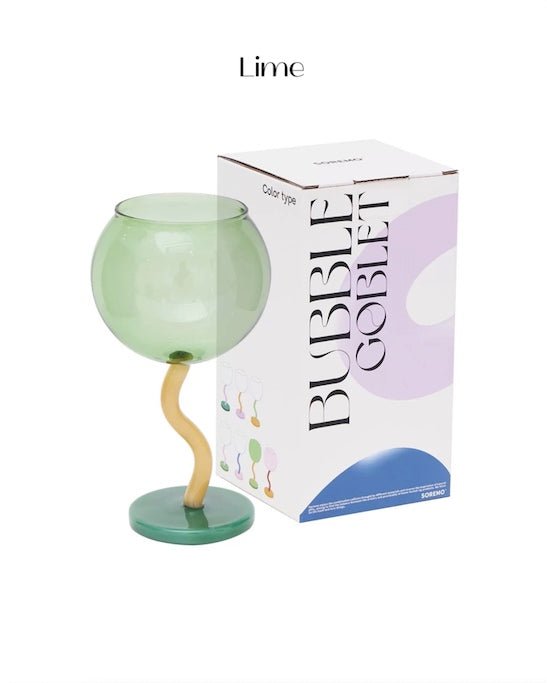 Handblown Bubble Wine Glass - Retro Whimsical Eclectic Wavy Stemmed Goblets by INSPECIAL HOME