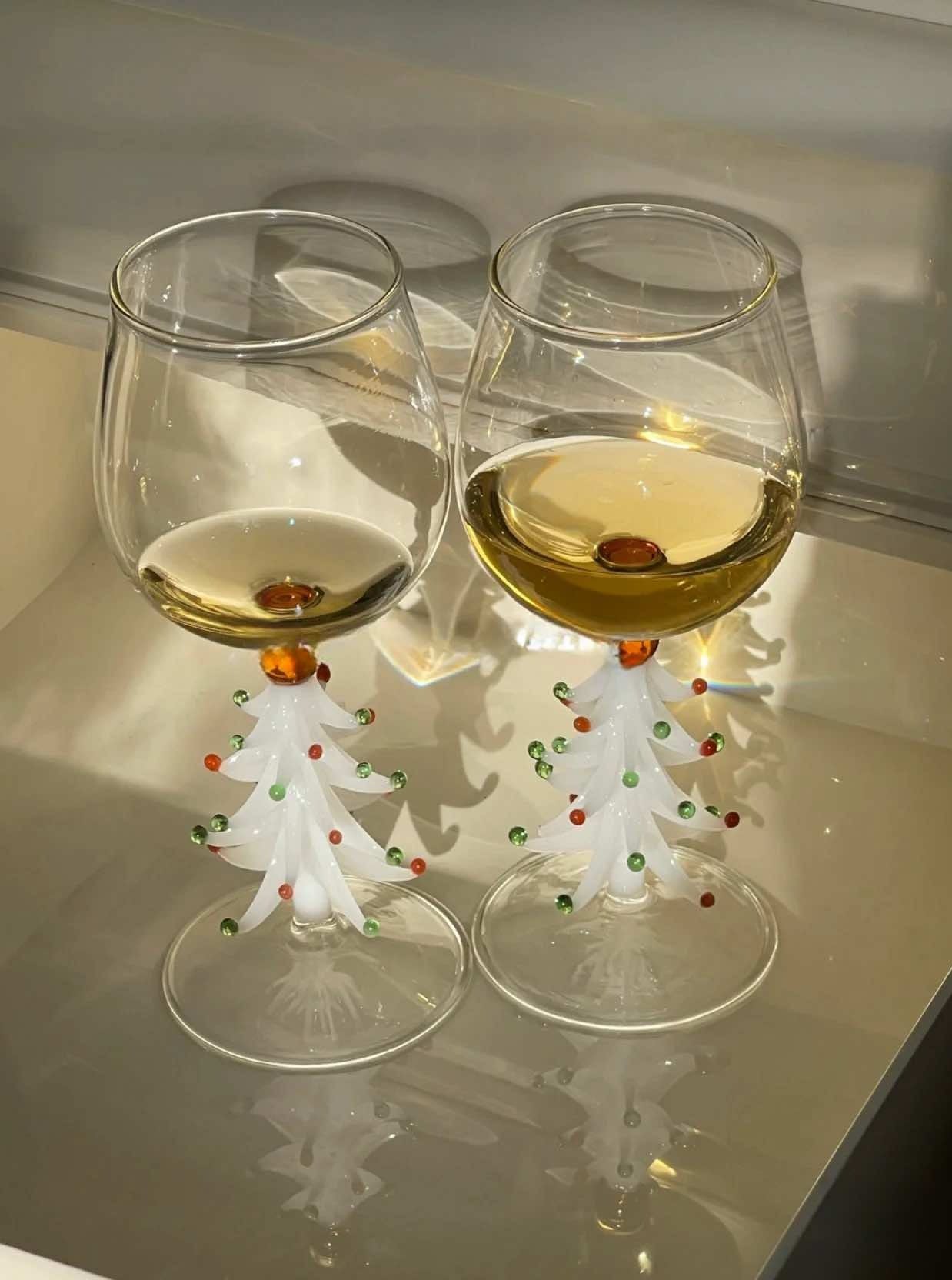 Handblown Christmas Tree Wine Glasses Set of 2 Pcs by INSPECIAL HOME