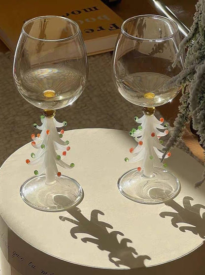 Handblown Christmas Tree Wine Glasses Set of 2 Pcs by INSPECIAL HOME