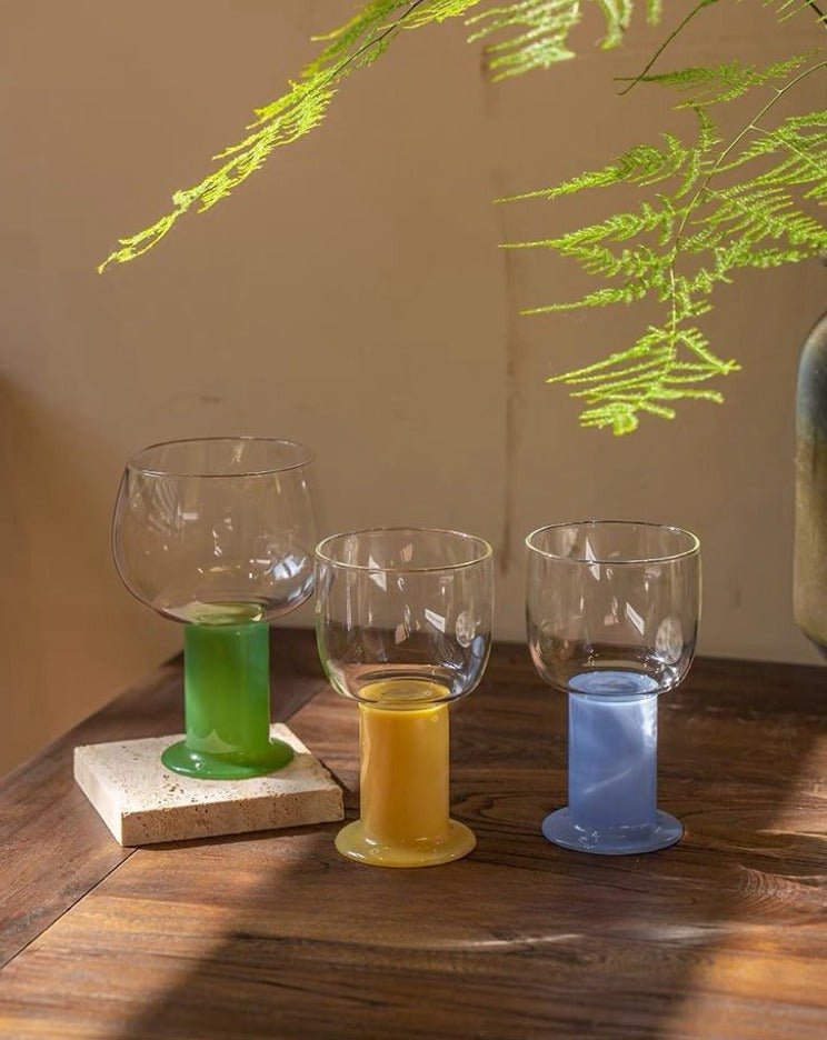 Handblown Whimsical Ecletic Chubby Coloured Wine Glasses Set Of 2 Pcs by INSPECIAL HOME