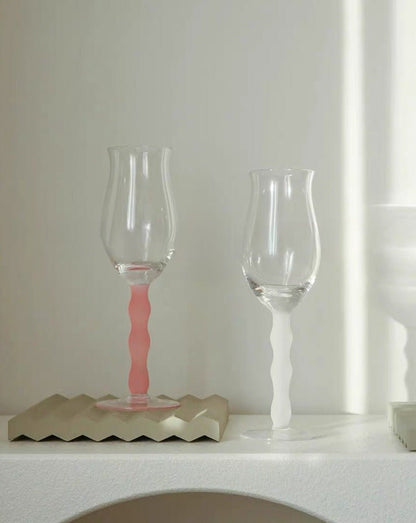 Handblown Retro Wavy Rose Wine Glasses Set of 4 Pcs ( $14.9 Each ) by INSPECIAL HOME