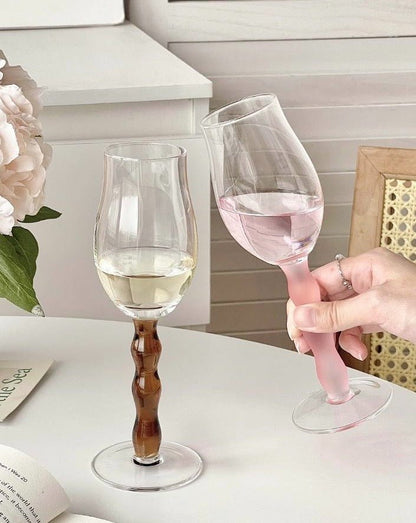 Handblown Retro Wavy Rose Wine Glasses Set of 4 Pcs ( $14.9 Each ) by INSPECIAL HOME