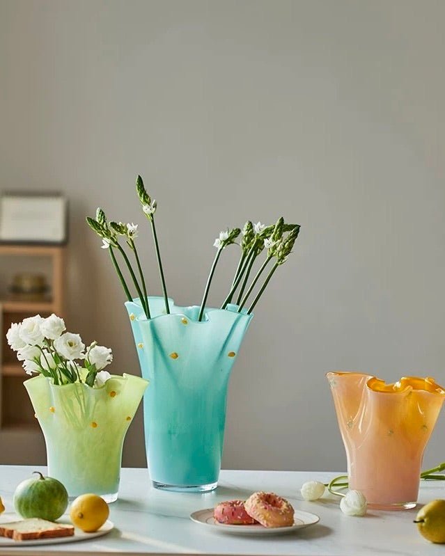 Handblown Wavy Whimsical Glass Vase - Eclectic Table Setting Centrepieces by INSPECIAL HOME