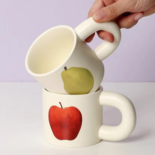 Handcrafted Ceramic Mugs with Big Apple and Pear Designs | Unique Design by INSPECIAL HOME