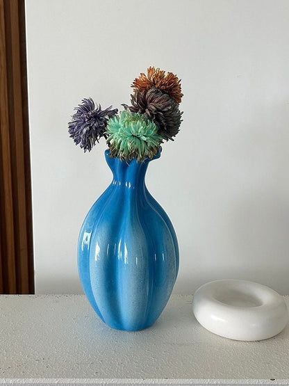 Handcrafted French Style Gradient Blue Ceramic Vase - Unique Flower Vessels by INSPECIAL HOME