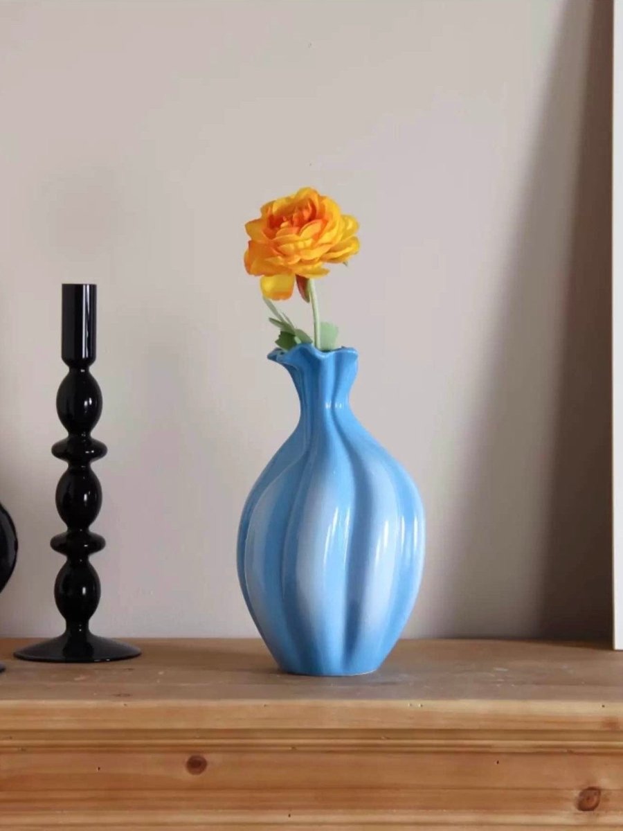 Handcrafted French Style Gradient Blue Ceramic Vase - Unique Flower Vessels by INSPECIAL HOME