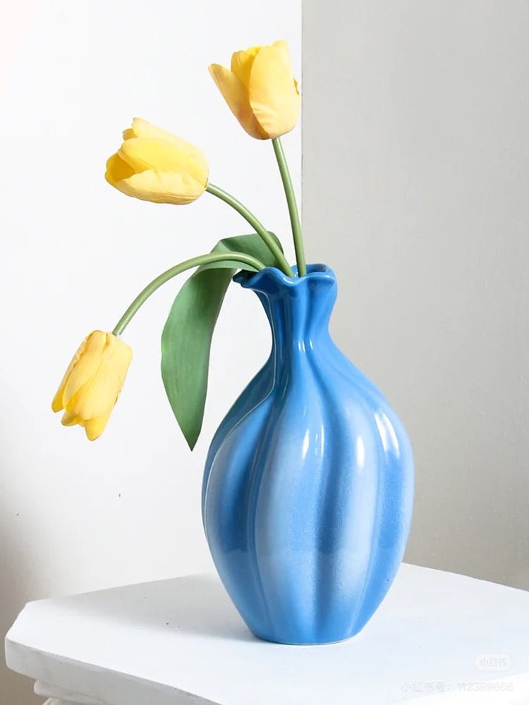 Handcrafted French Style Gradient Blue Ceramic Vase - Unique Flower Vessels by INSPECIAL HOME