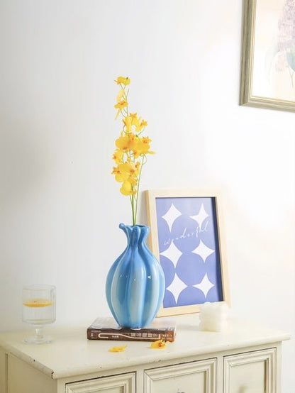 Handcrafted French Style Gradient Blue Ceramic Vase - Unique Flower Vessels by INSPECIAL HOME