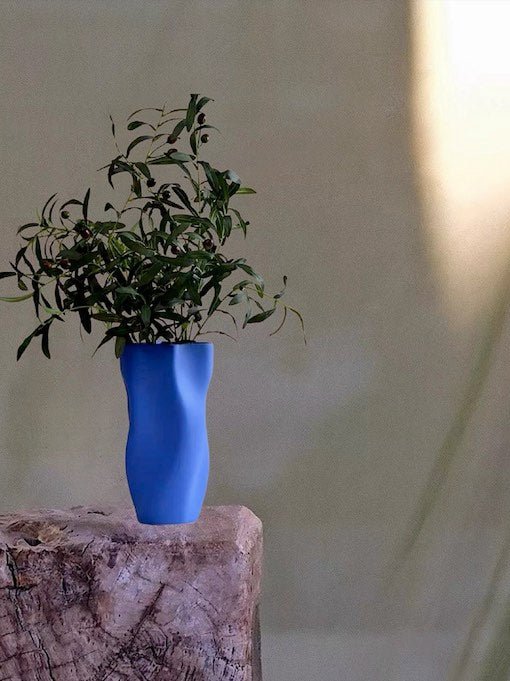 Handcrafted Modern Klein Blue Wavy Vase - Unique Dinner Party Decorative Centrepiece by INSPECIAL HOME