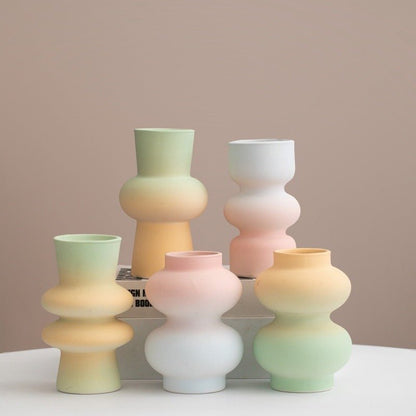 Handmade Ceramic Gradient Vase, Dopamine Geometric Matte Flower Vessels by INSPECIAL HOME