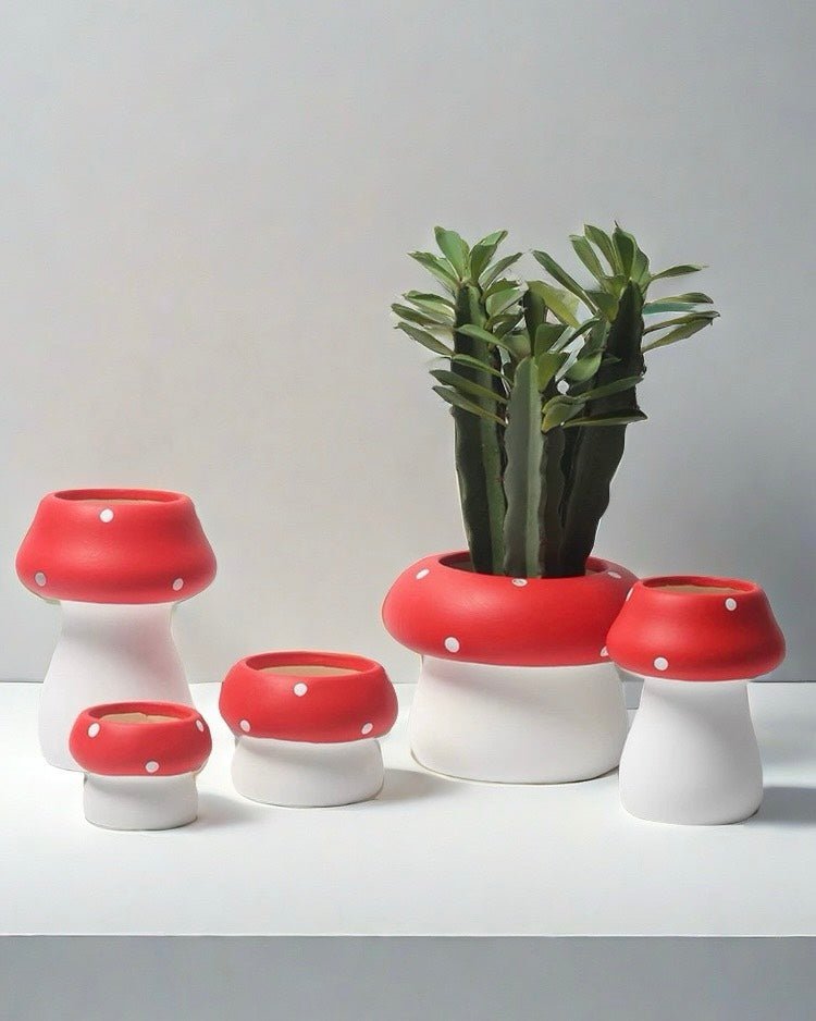 Handmade Cute Whimsical Ceramic Mushrrom Plant Flower Pot for Indoor / Outddor by INSPECIAL HOME