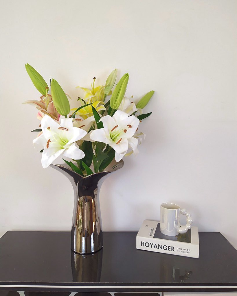 Handmade Modern Silver Bloom Vase, Ceramic Botanica Centrepiece Vase by INSPECIAL HOME