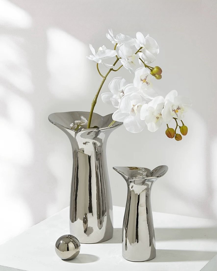 Handmade Modern Silver Bloom Vase, Ceramic Botanica Centrepiece Vase by INSPECIAL HOME