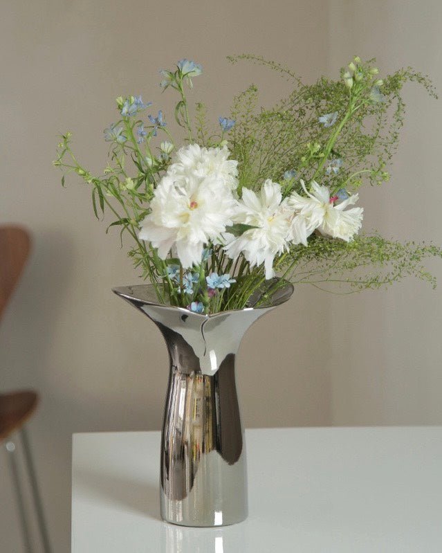 Handmade Modern Silver Bloom Vase, Ceramic Botanica Centrepiece Vase by INSPECIAL HOME