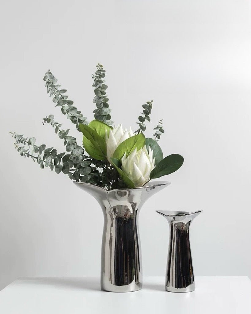 Handmade Modern Silver Bloom Vase, Ceramic Botanica Centrepiece Vase by INSPECIAL HOME