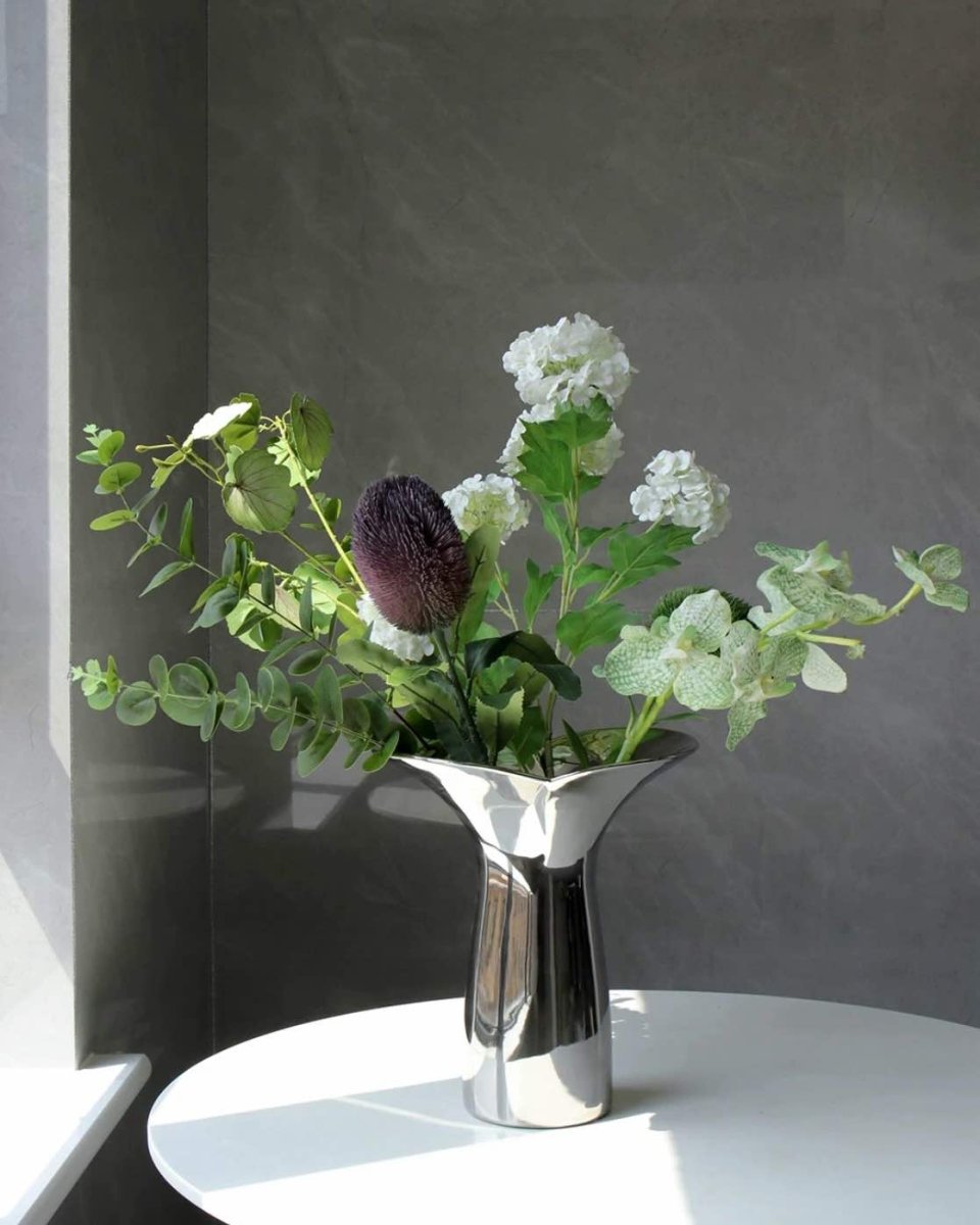 Handmade Modern Silver Bloom Vase, Ceramic Botanica Centrepiece Vase by INSPECIAL HOME