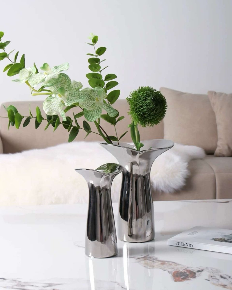 Handmade Modern Silver Bloom Vase, Ceramic Botanica Centrepiece Vase by INSPECIAL HOME