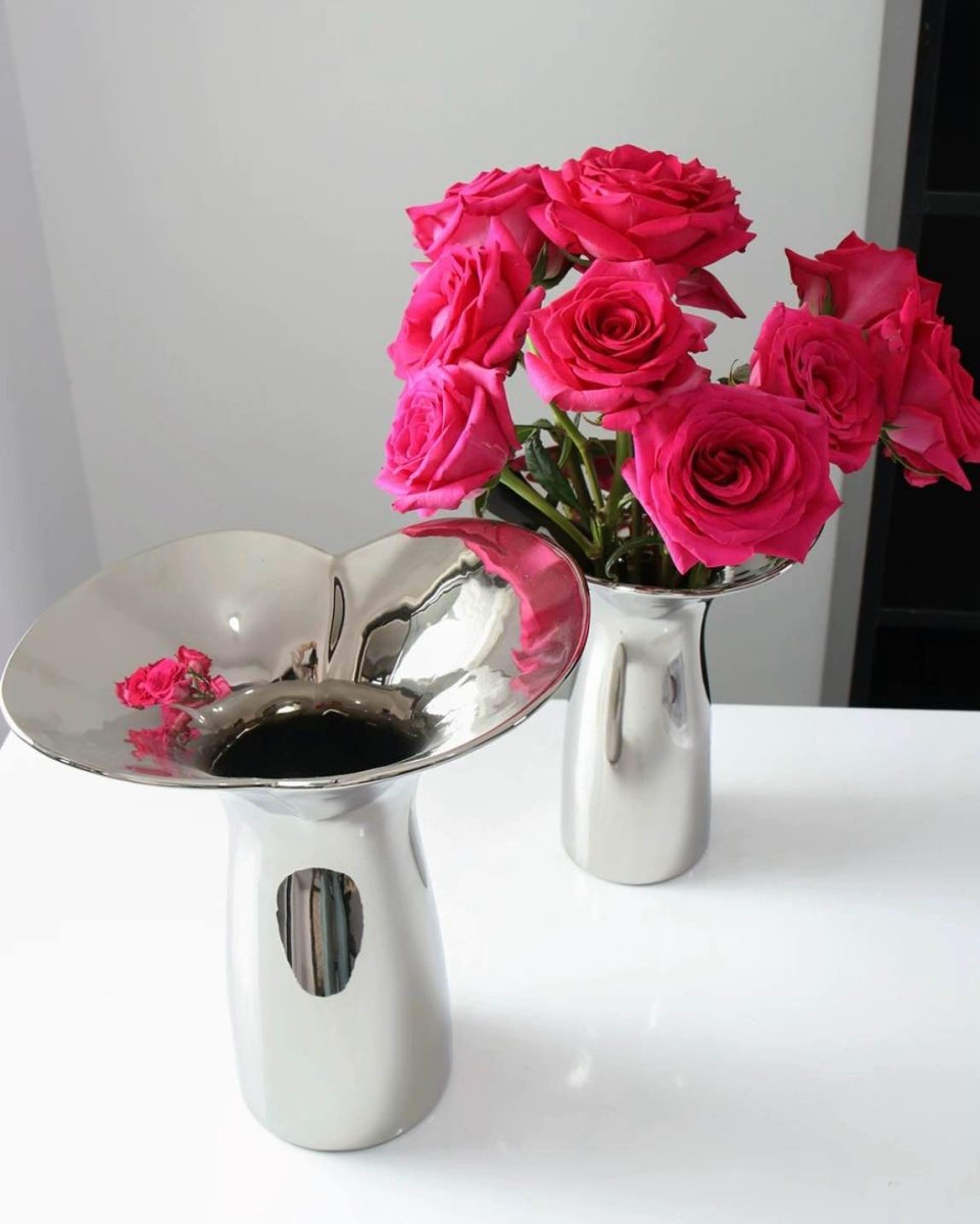 Handmade Modern Silver Bloom Vase, Ceramic Botanica Centrepiece Vase by INSPECIAL HOME