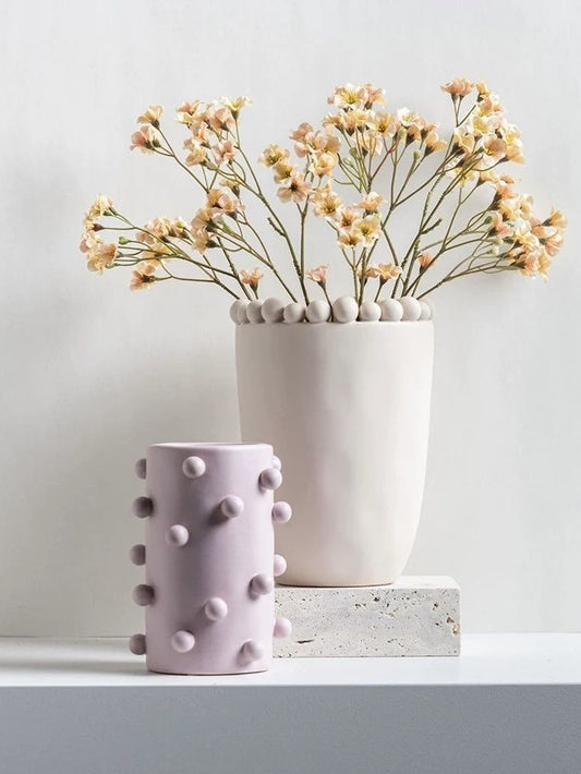 Handmade Morandi-color Pomponette Vase, Dotted Cylinder Centrepiece by INSPECIAL HOME