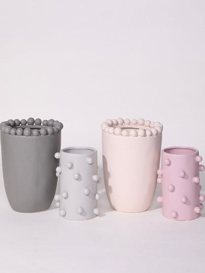 Handmade Morandi-color Pomponette Vase, Dotted Cylinder Centrepiece by INSPECIAL HOME