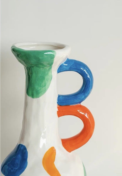 Handpainted Contemporary Abstract Ceramic Vase - Whimsical Eclectic Centerpiece by INSPECIAL HOME