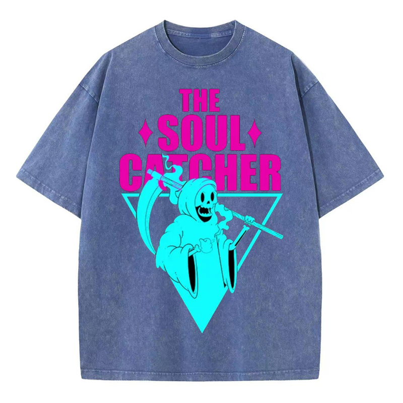 Unisex The Soul Catcher Printed Retro Washed Short Sleeved T-Shirt by migunica