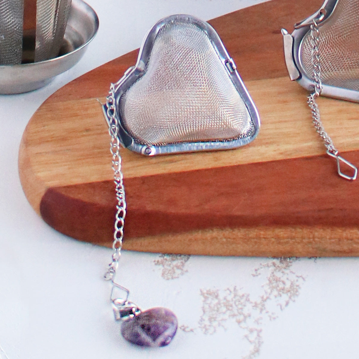 Gemstone Heart Tea Infuser (Rose Quartz - Amethyst) by Plum Deluxe Tea