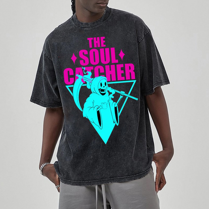 Unisex The Soul Catcher Printed Retro Washed Short Sleeved T-Shirt by migunica