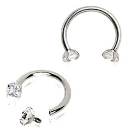 316L Stainless Steel Internally Threaded Horseshoe with Prong Set CZ by Fashion Hut Jewelry