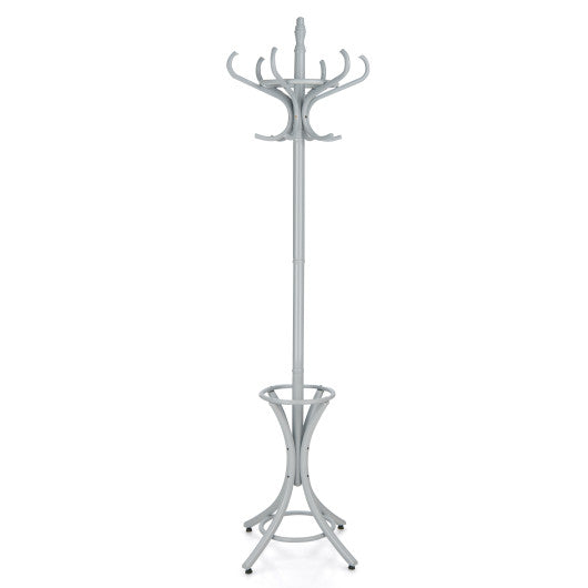 Wood Standing Hat Coat Rack with Umbrella Stand-Gray by VYSN