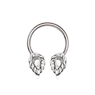 316L Stainless Steel Silver Plated Jeweled Leaf Horseshoe by Fashion Hut Jewelry