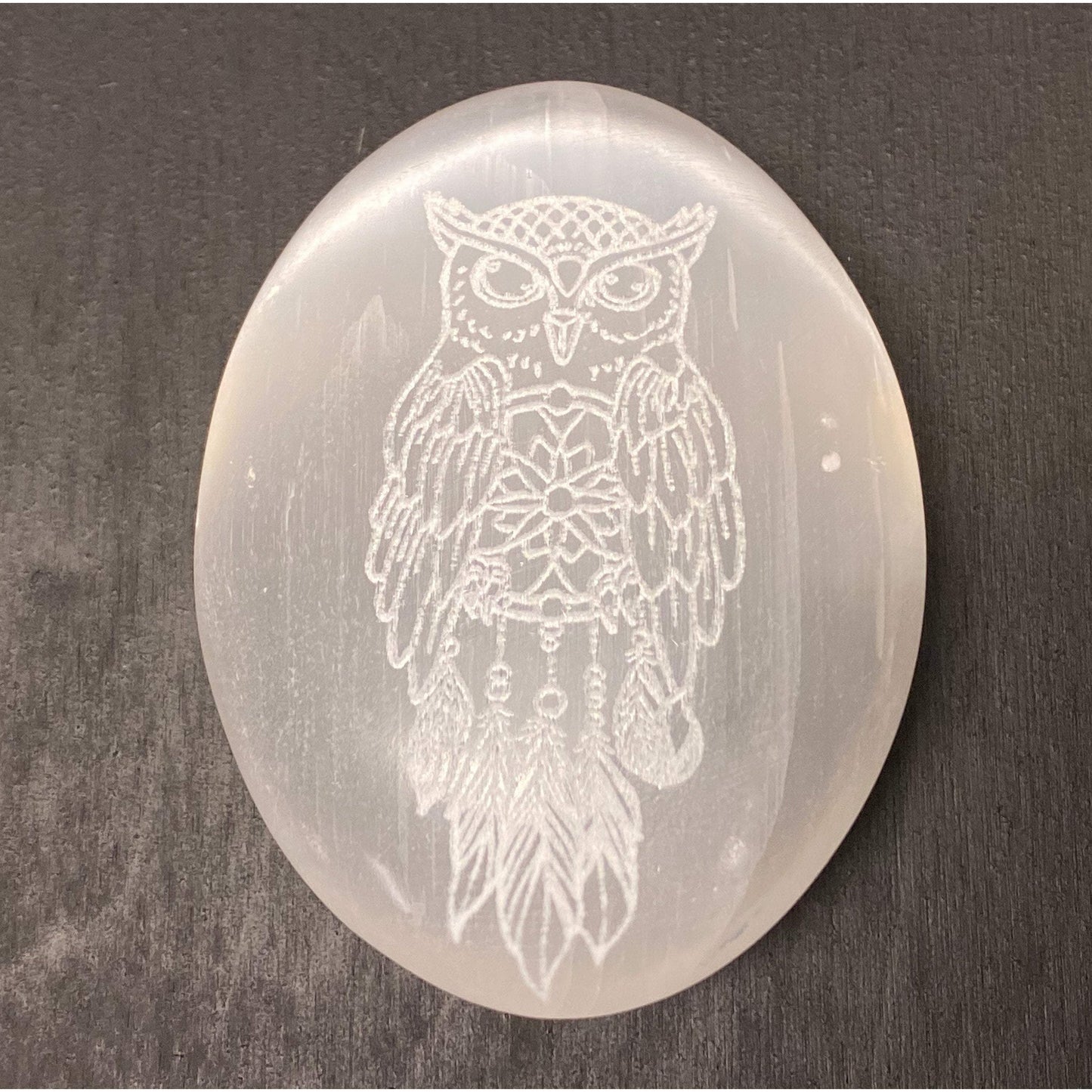 Owl Selenite Palmstone by Zen and Meow