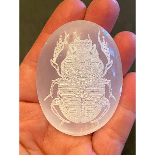 Scarab Selenite Palmstone by Zen and Meow